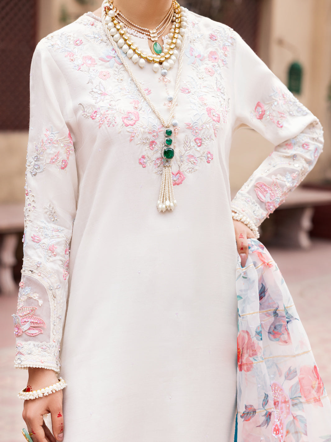 Off White Raw Silk 3Pc Formal Stitched - AL-3PS-LS-473