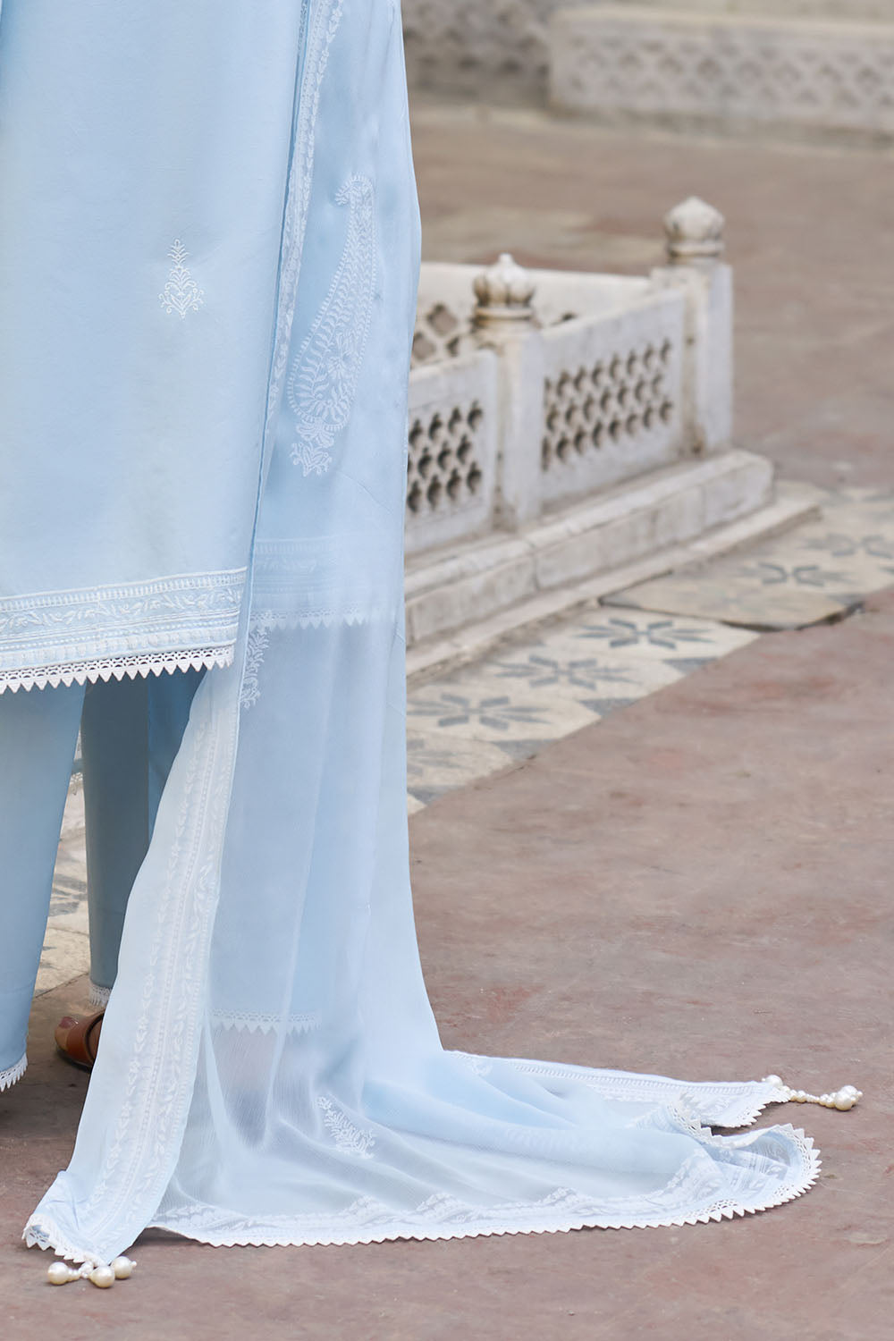 3 Piece Embroidered Lawn Suit With Lacquer Printed Chiffon Dupatta