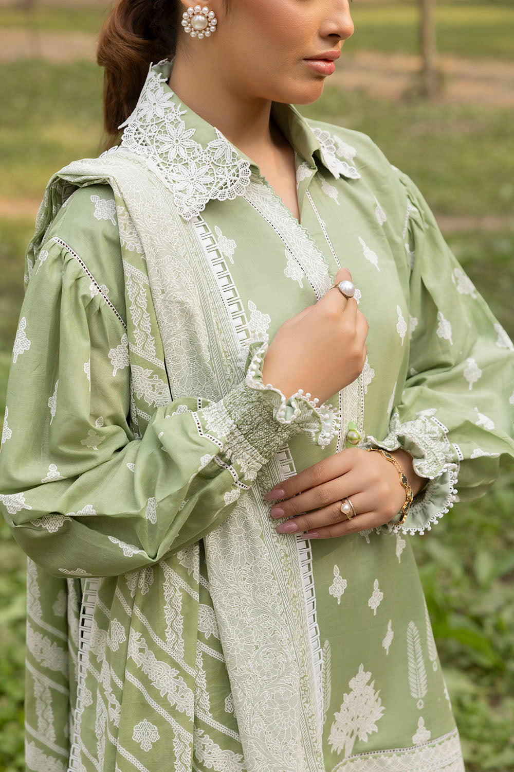 3 Piece Lacquer Printed Lawn Suit with Lace and Dupatta