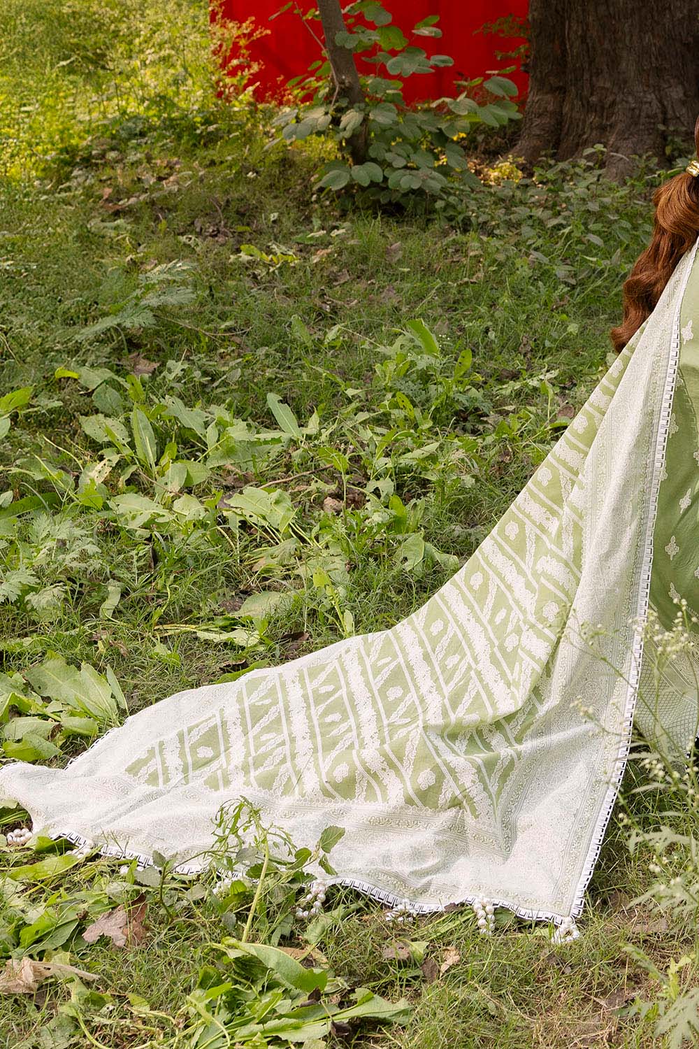 3 Piece Lacquer Printed Lawn Suit with Lace and Dupatta