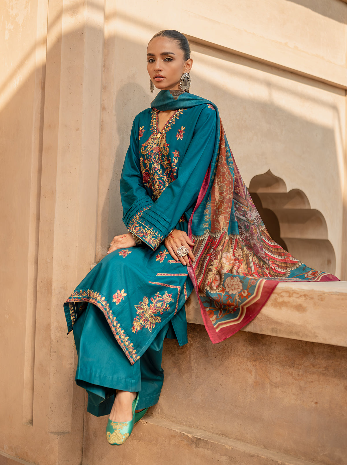 3 Piece Embroidered Lawn Suit-Ocean Depths (Unstitched)