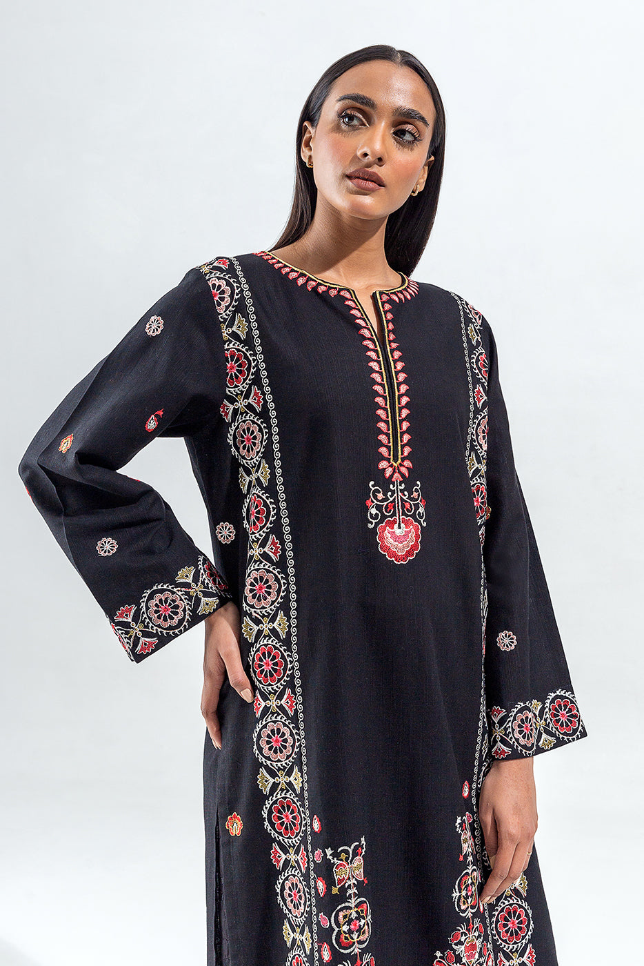 Embroidered Slub Khaddar Shirt (Pret)