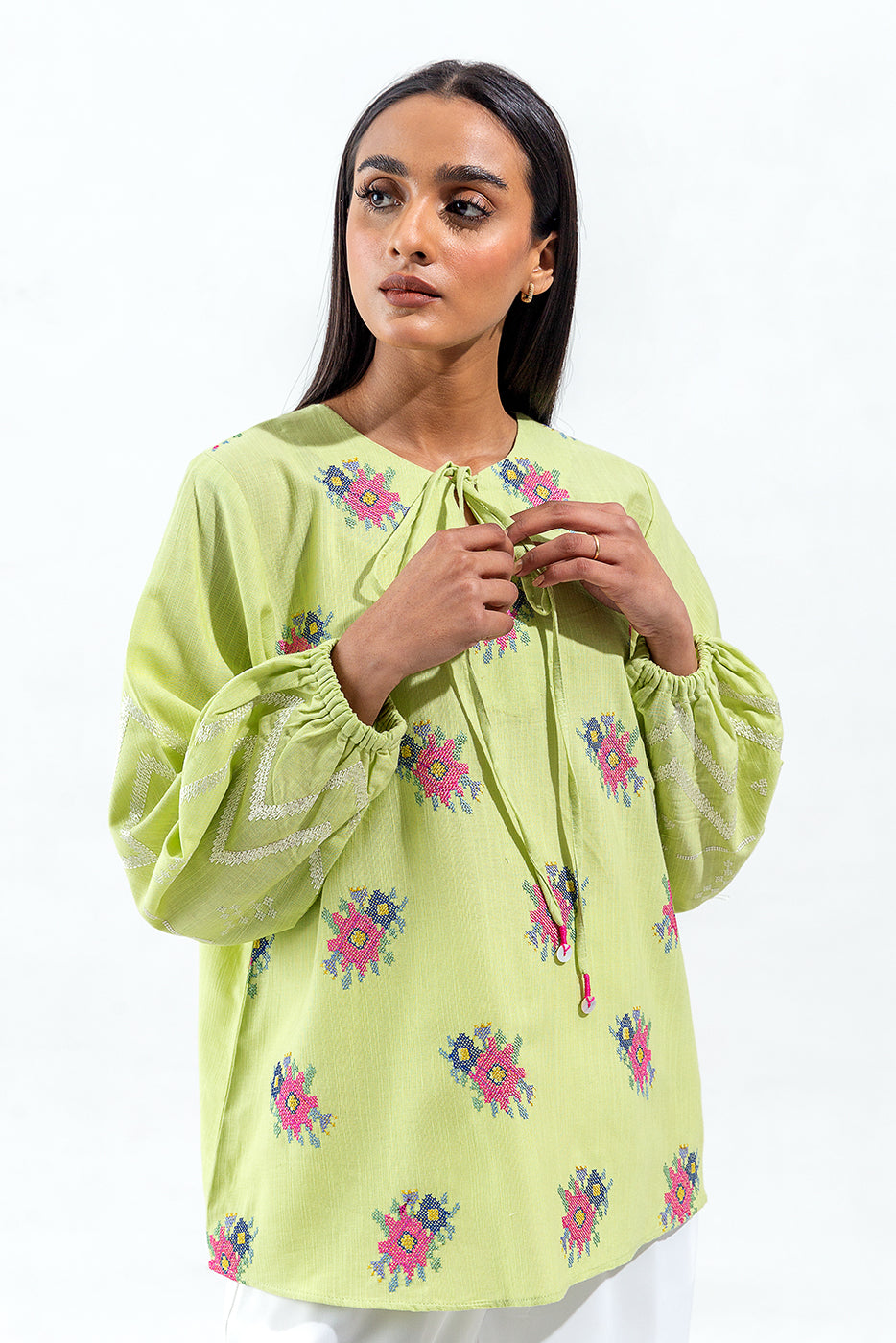 Embroidered Slub Khaddar Top (Pret)