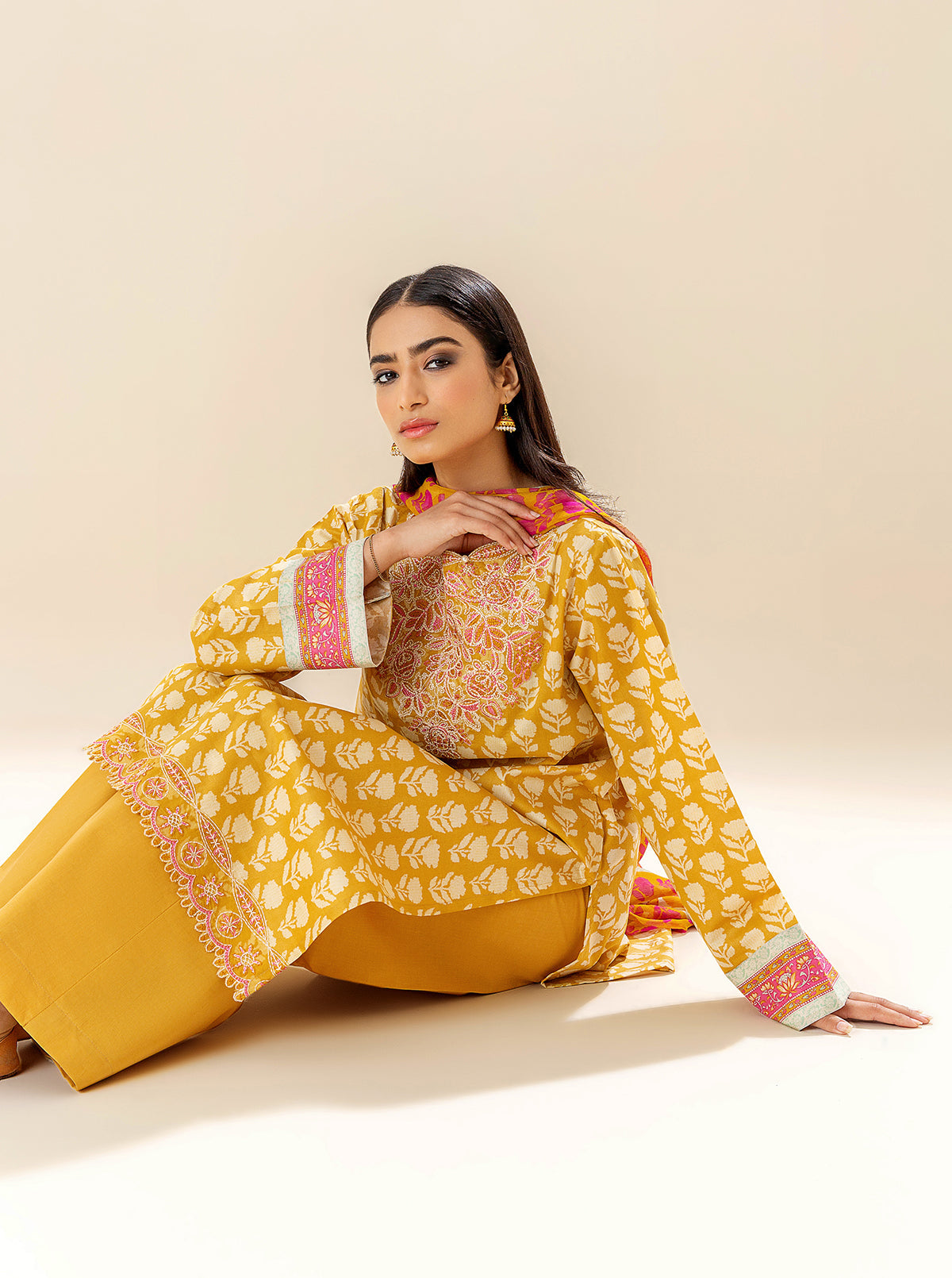 3 Piece Embroidered Lawn Suit - Silhouette Scene (Unstitched)