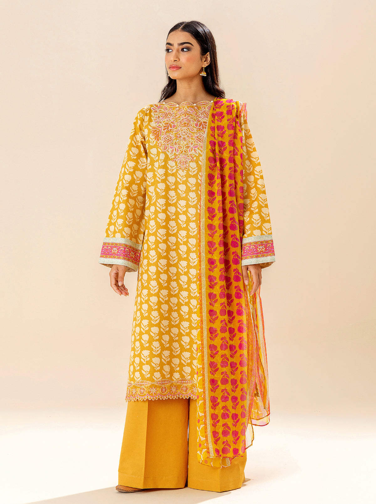3 Piece Embroidered Lawn Suit - Silhouette Scene (Unstitched)