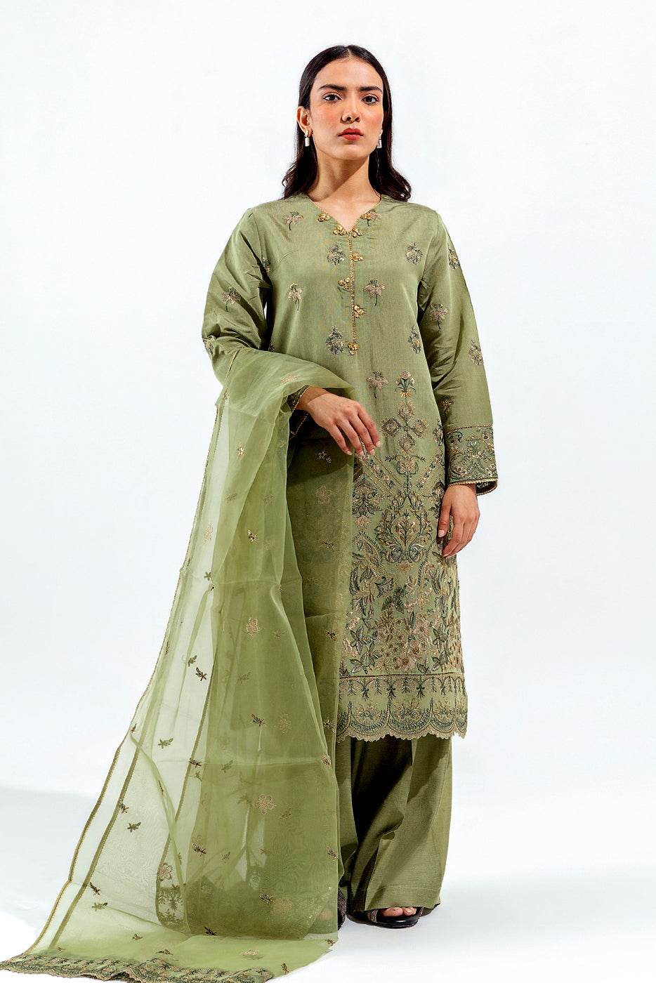 3 Piece Embroidered Two Tone Suit (Luxury Pret)