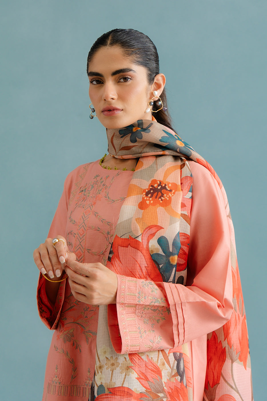2 Piece Embroidered Lawn Suit-Coral Bells (Unstitched)