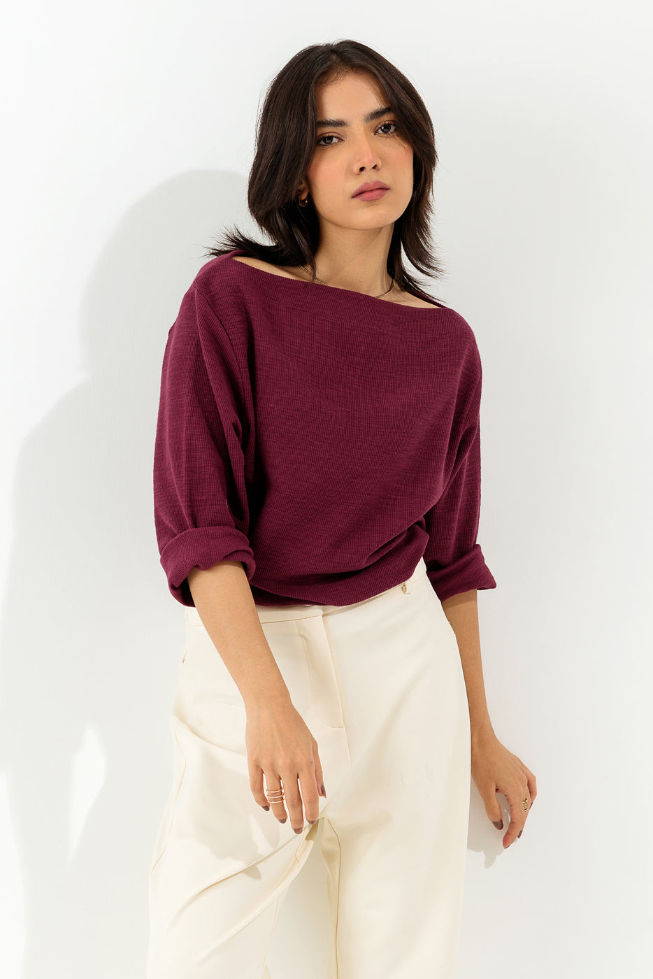 Maroon Boatneck T-Shirt