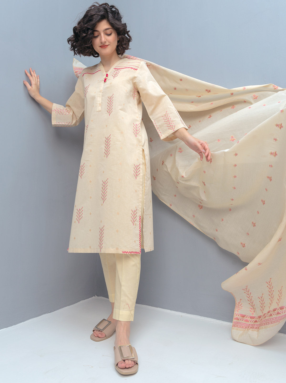 Embroidered Shirt With Dupatta