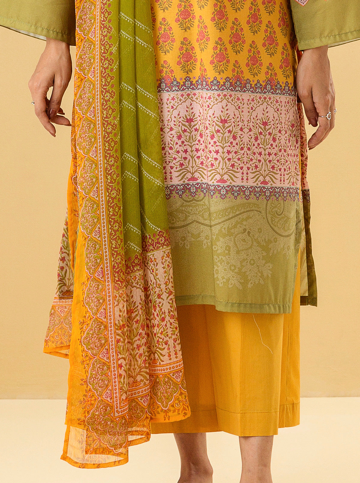 3 Piece - Printed Lawn Suit - Divine Ochre