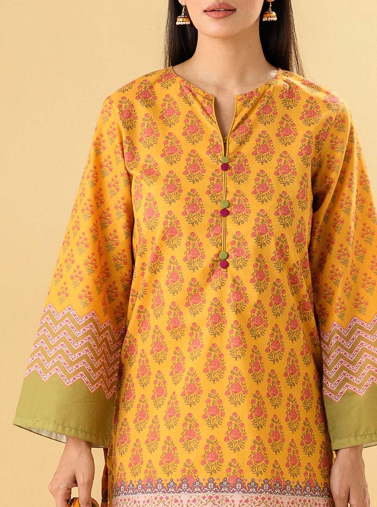 3 Piece - Printed Lawn Suit - Divine Ochre