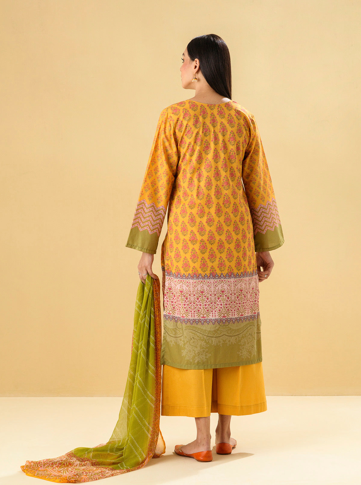 3 Piece - Printed Lawn Suit - Divine Ochre