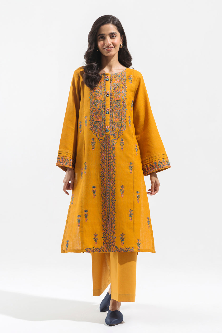 2 Piece - Embroidered Khaddar Suit - Canary Tribe