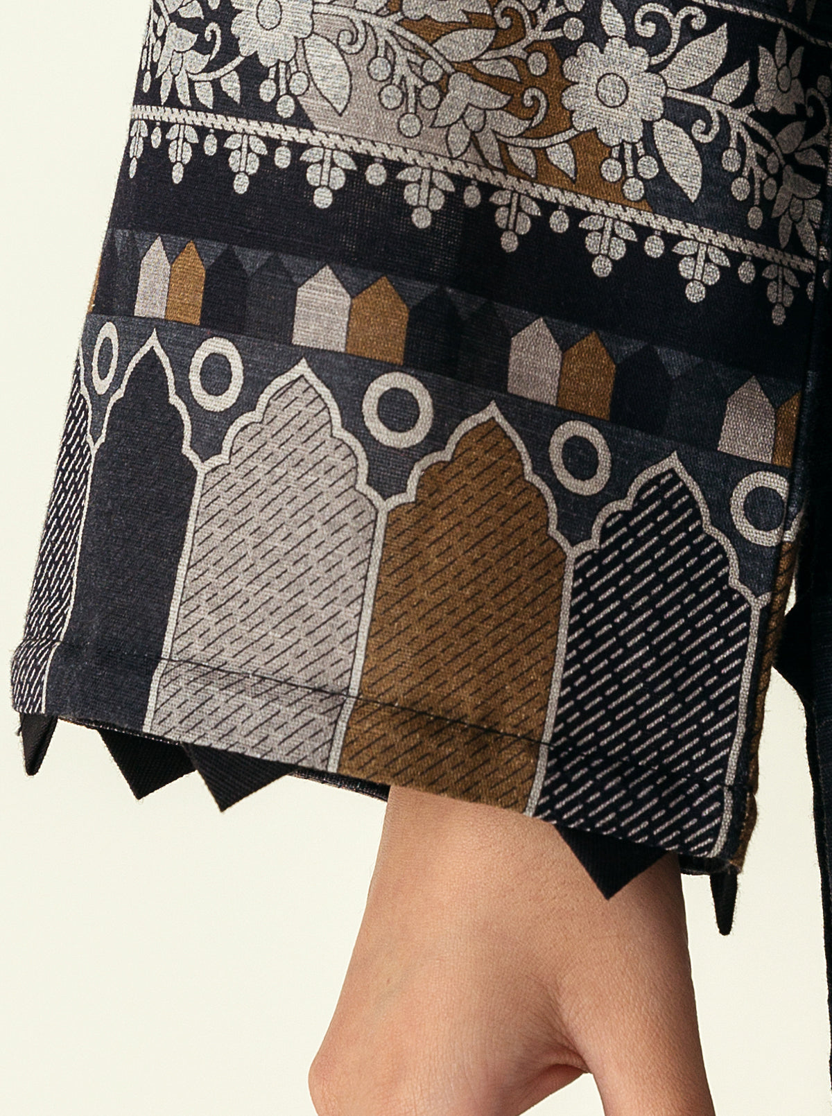 3 Piece - Printed Khaddar Suit - Keystone Gray