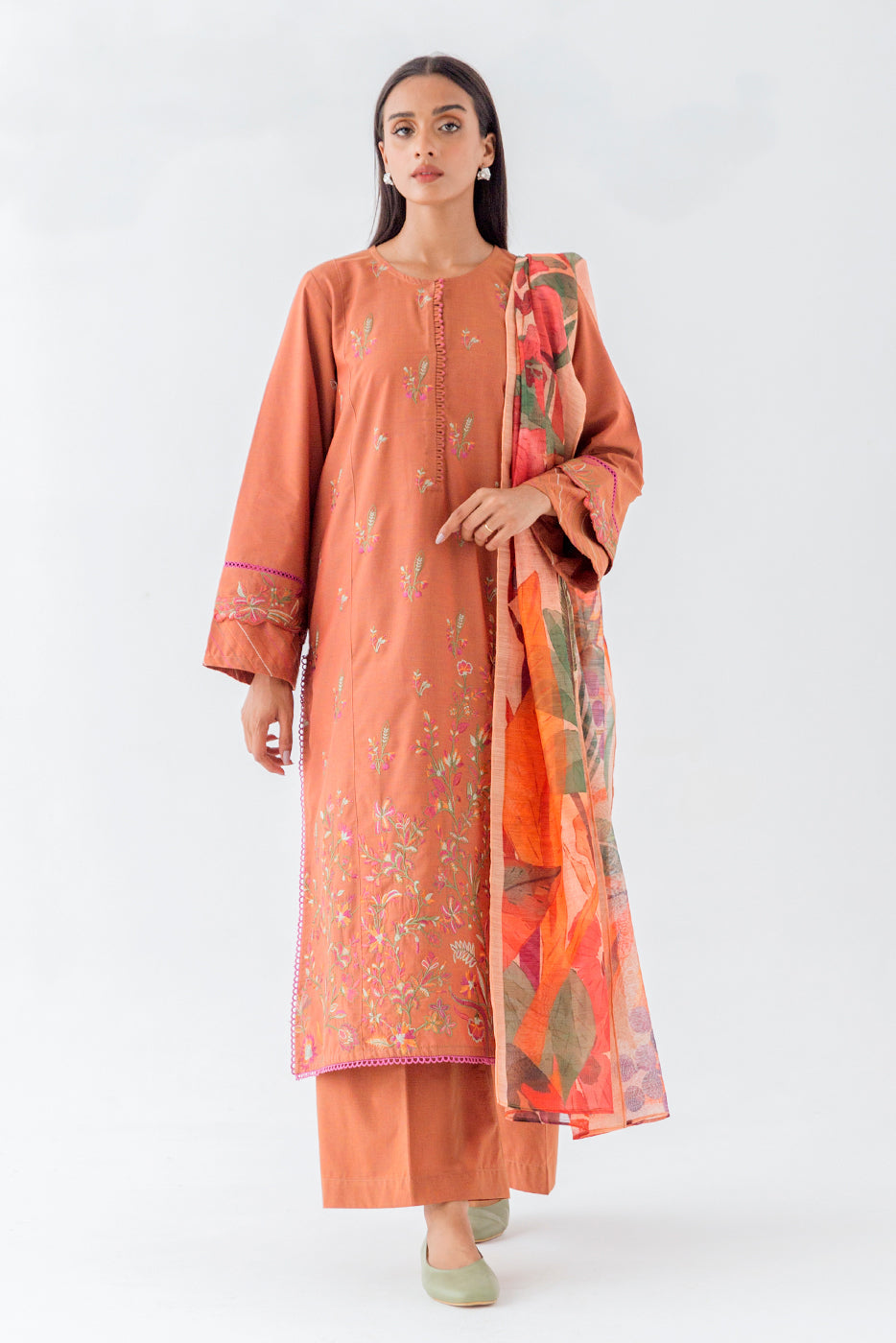 3 Piece - Embroidered Two Tone Suit - Autumn Affair (Unstitched)