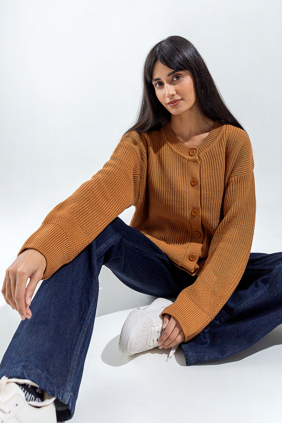 Knitted Crew Neck Cardigan