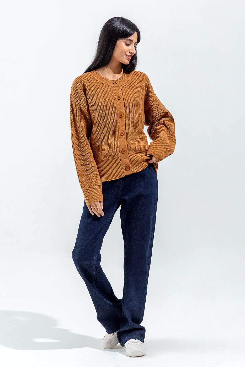 Knitted Crew Neck Cardigan