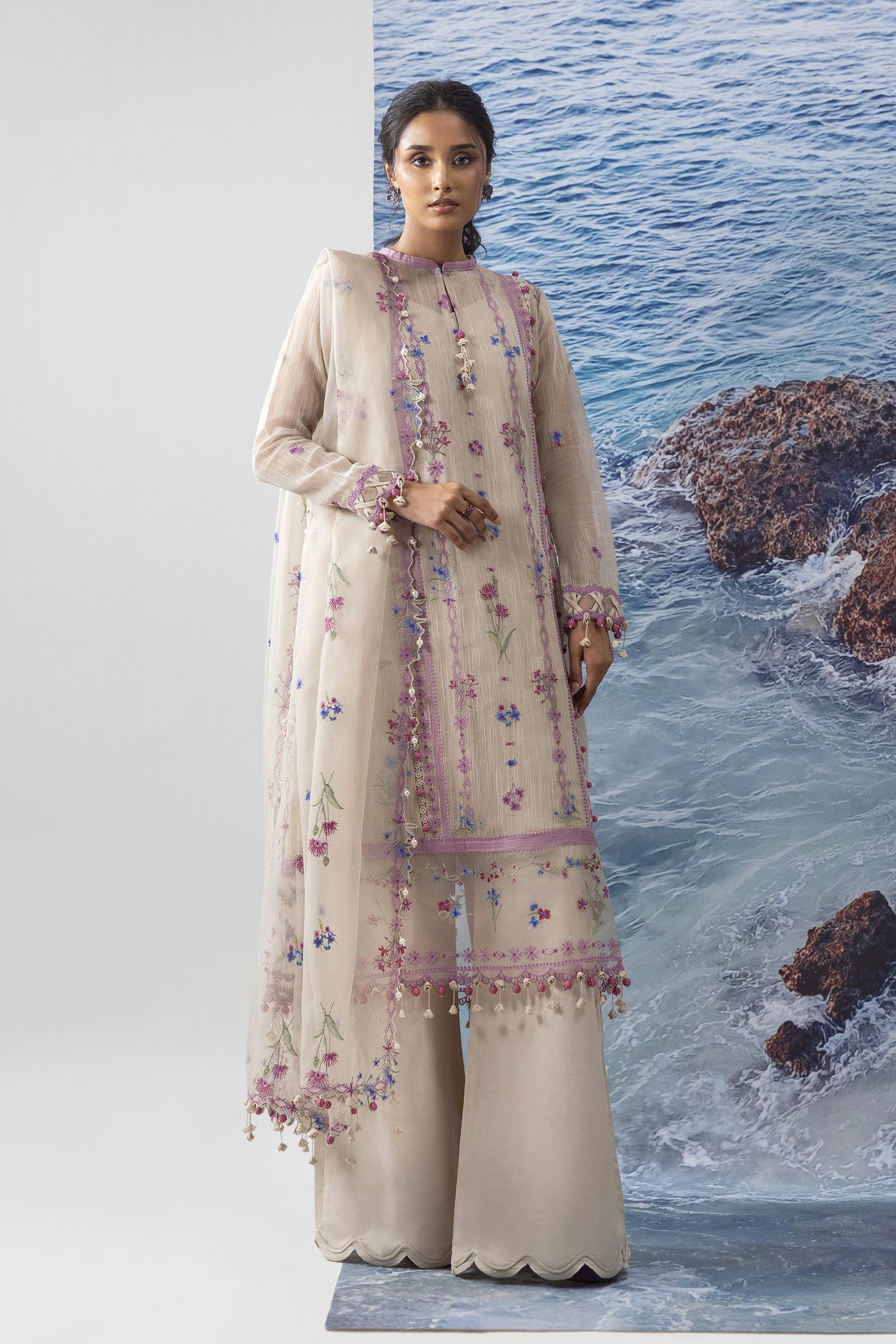 Unstitched Muzlin Woven Net 3 Piece Suit