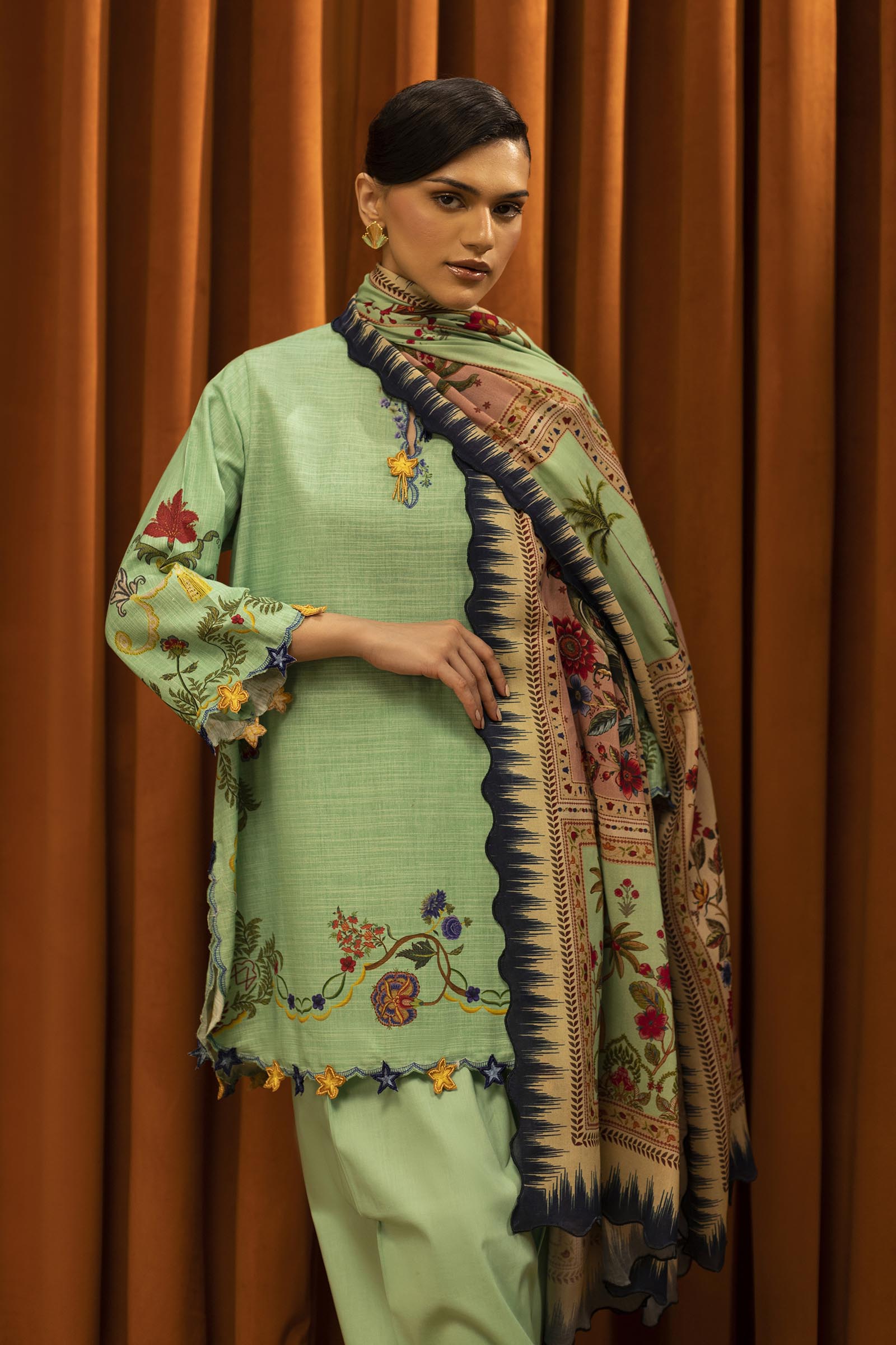 Unstitched Slub Muzlin 3 Piece Suit