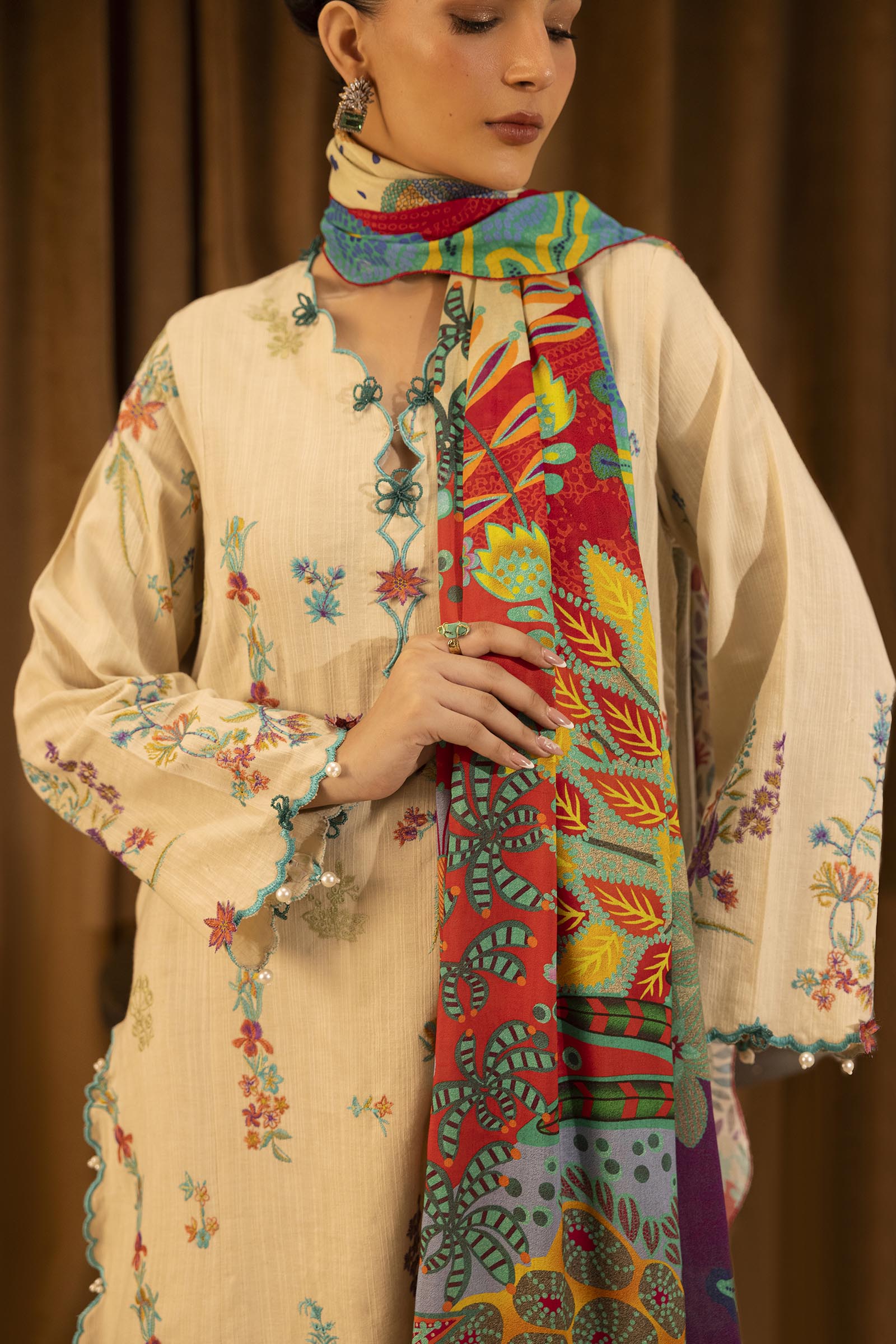 Unstitched Slub Muzlin 3 Piece Suit