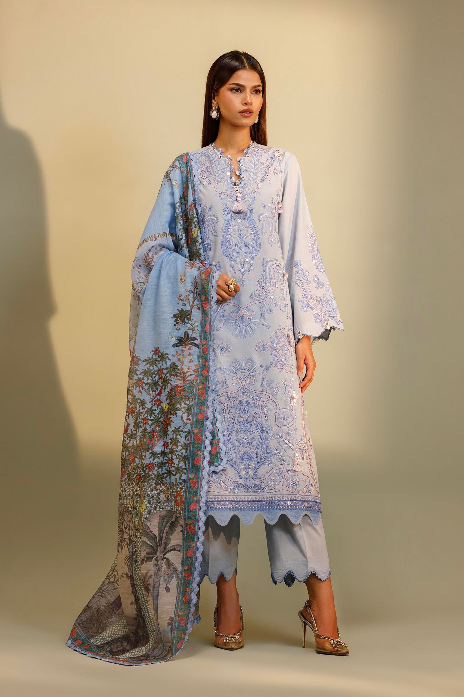 Unstitched Embroidered 3 Piece Muzlin Suit