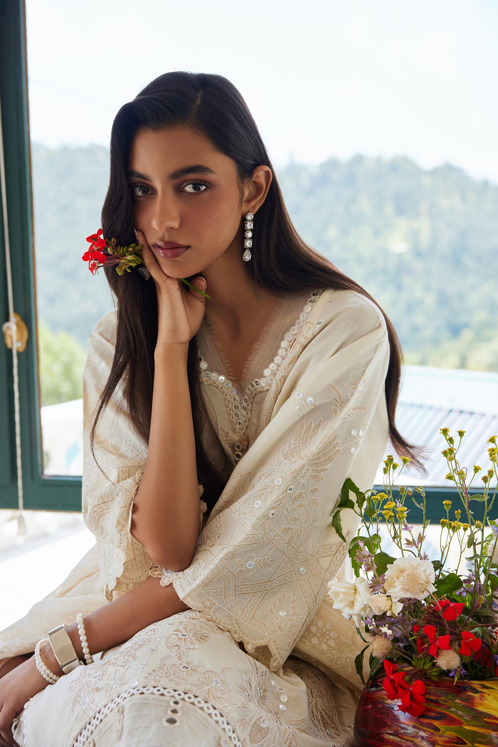 Unstitched Embroidered 3 Piece Muzlin Suit