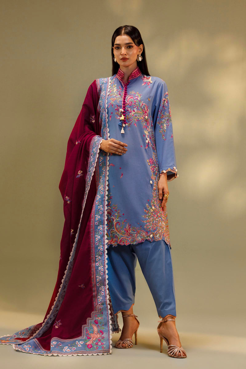 Unstitched Embroidered 3 Piece Muzlin Suit