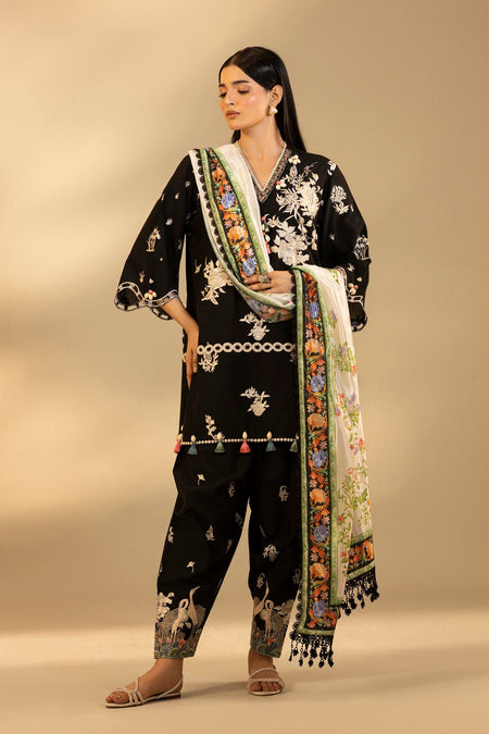 Unstitched Embroidered 3 Piece Muzlin Suit