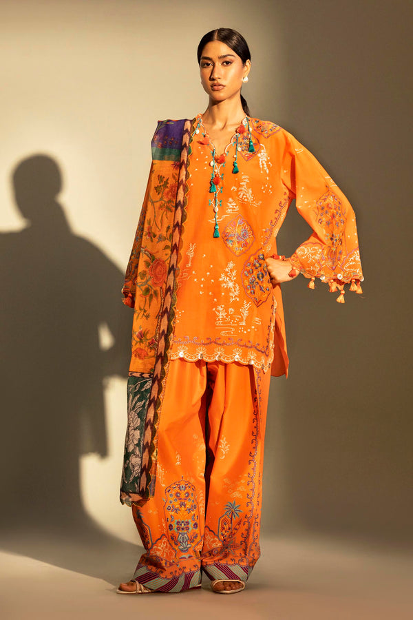 Unstitched Embroidered 3 Piece Muzlin Suit
