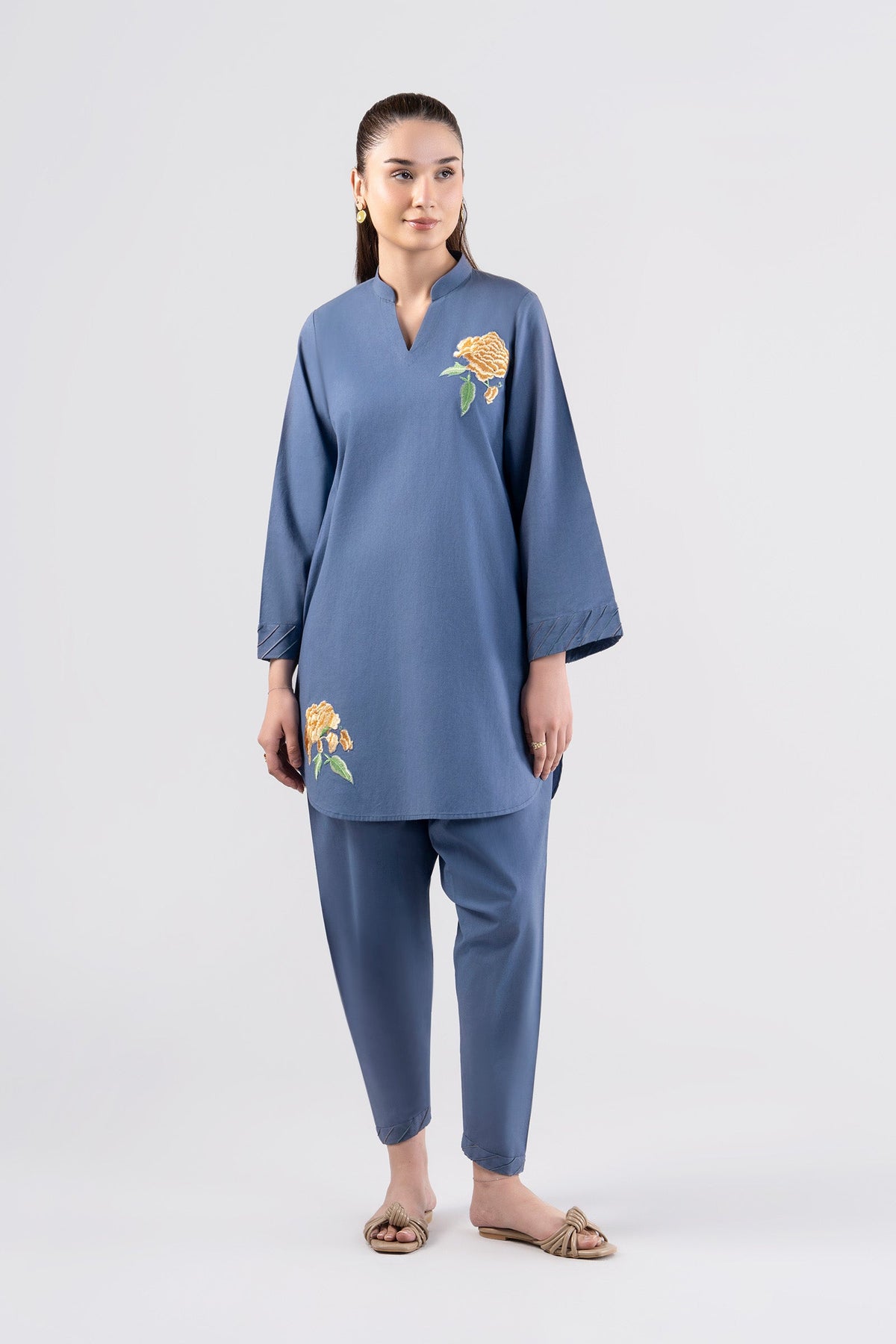 2 Pc Embroidered Linen Suit