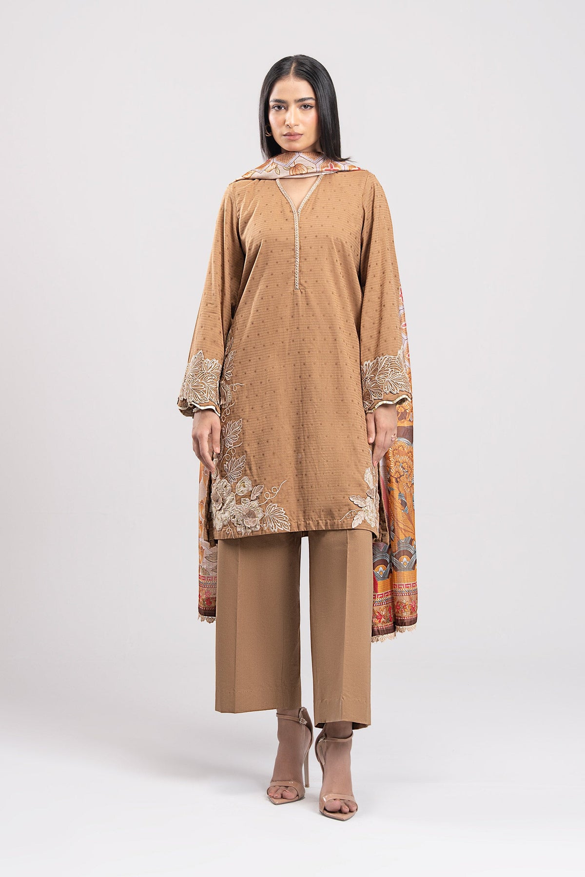 2 Pc Embroidered Lurex Suit
