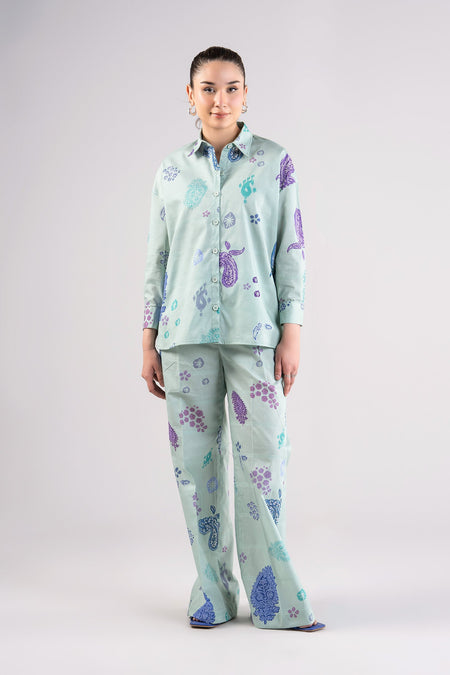 2 Pc Printed Textured Cotton Suit - MBCS094-ESM-LBU
