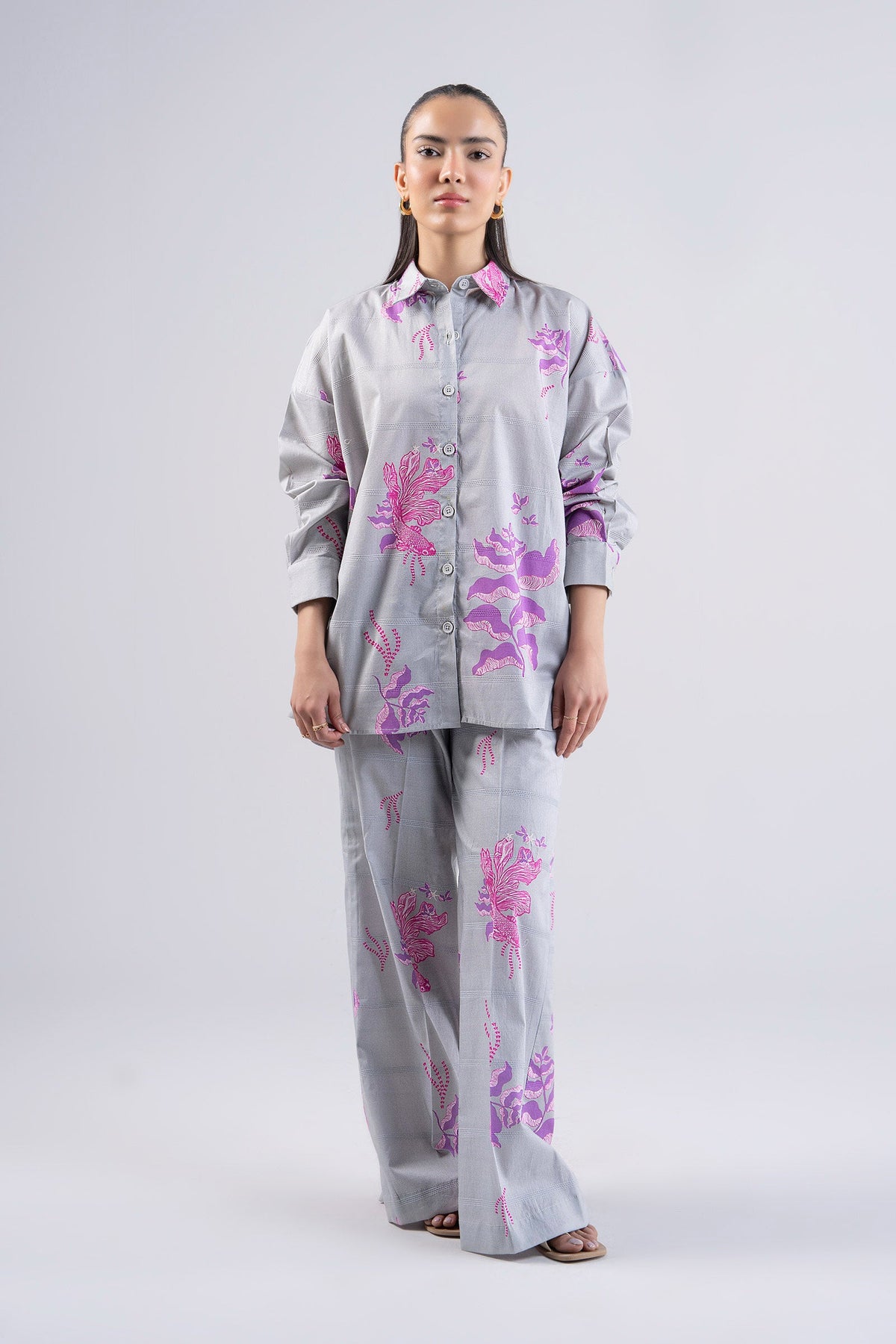 2 Pc Printed Textured Cotton Suit