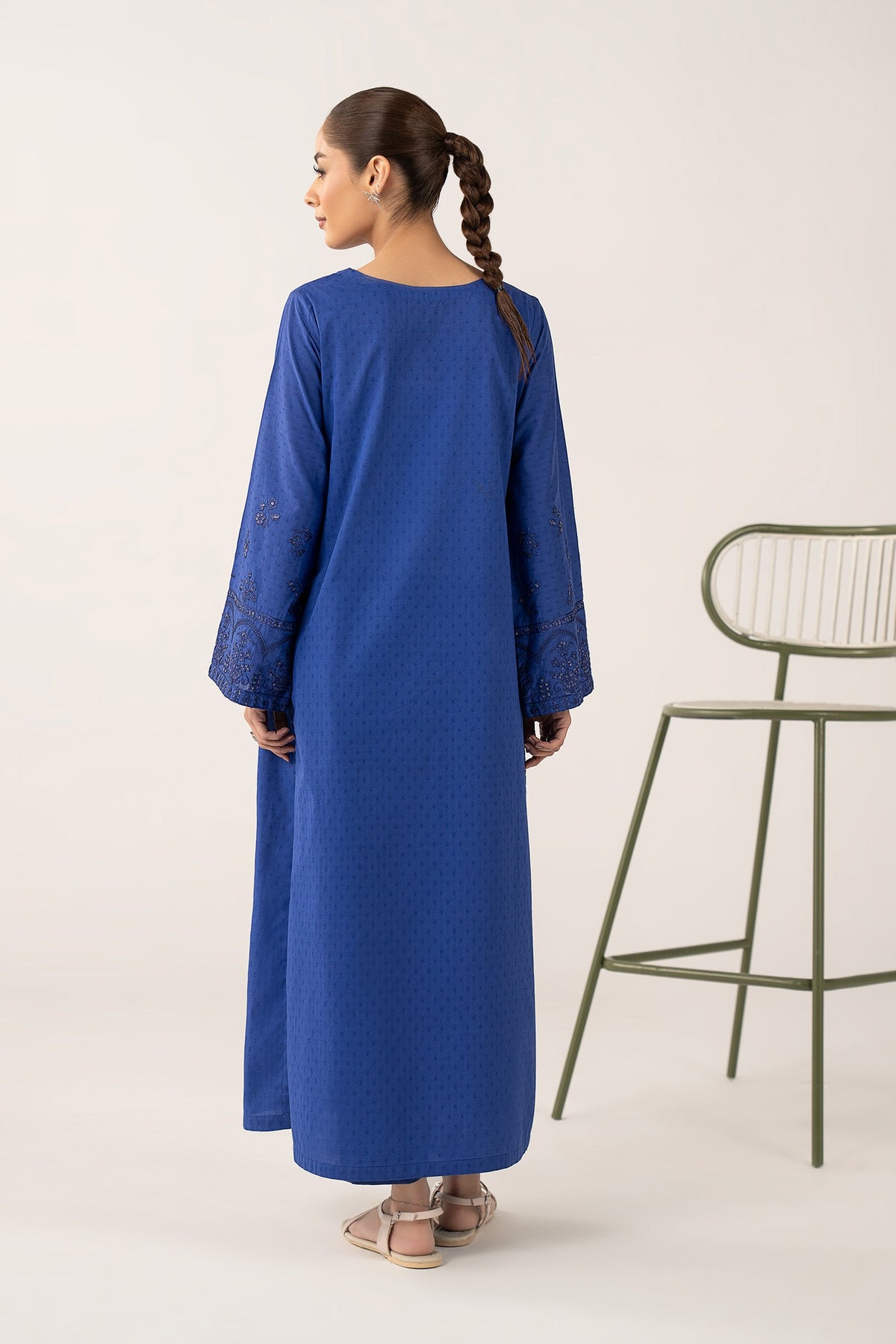 Embroidered Dobby Cotton Shirt - MBC2659-ESM-BLU