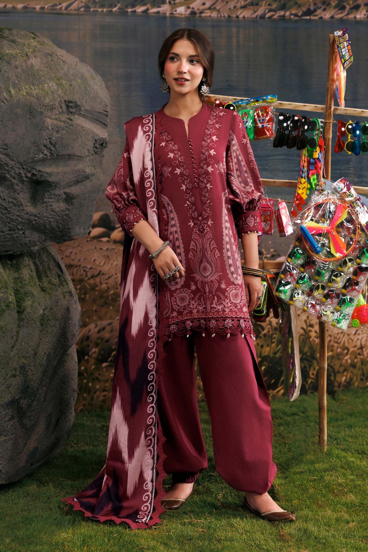 3 Pc Unstitched Embroidered Slub Khaddar Suit
