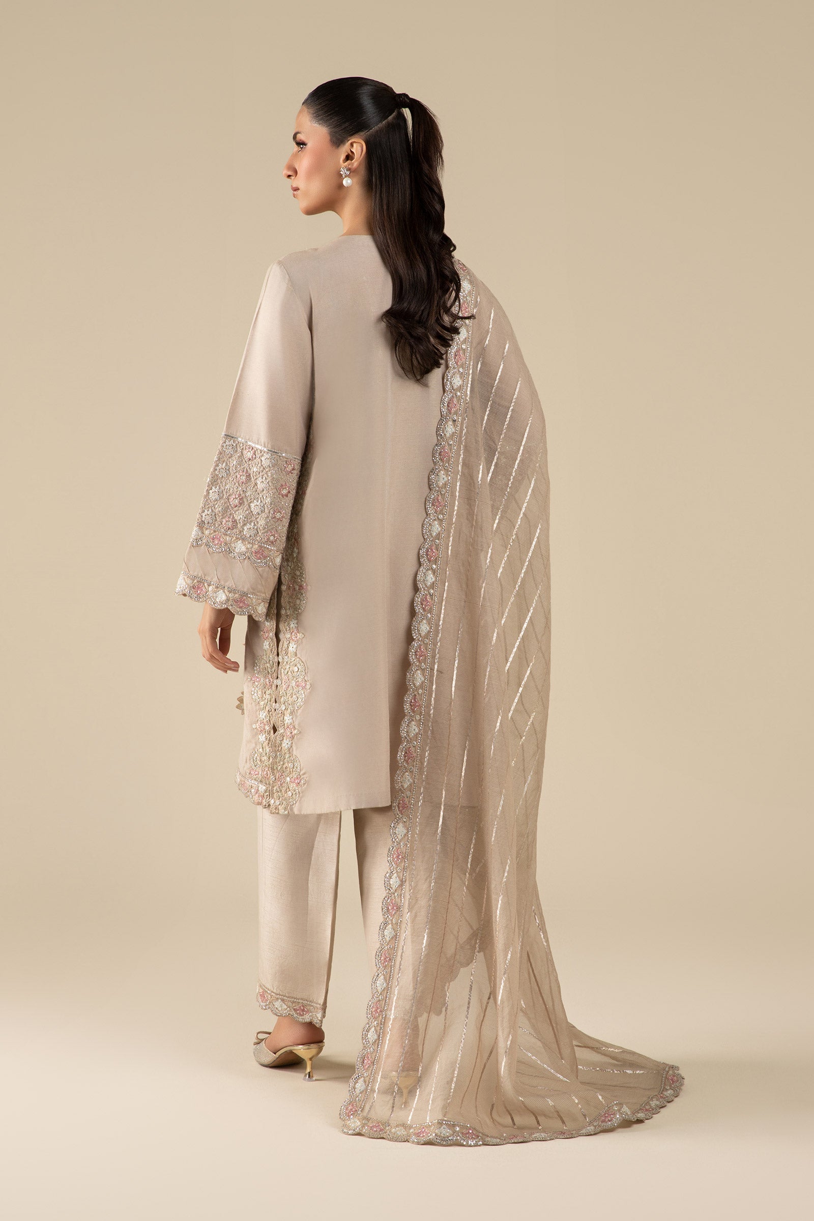 3 Pc Embroidered Two Tone Silk Suit