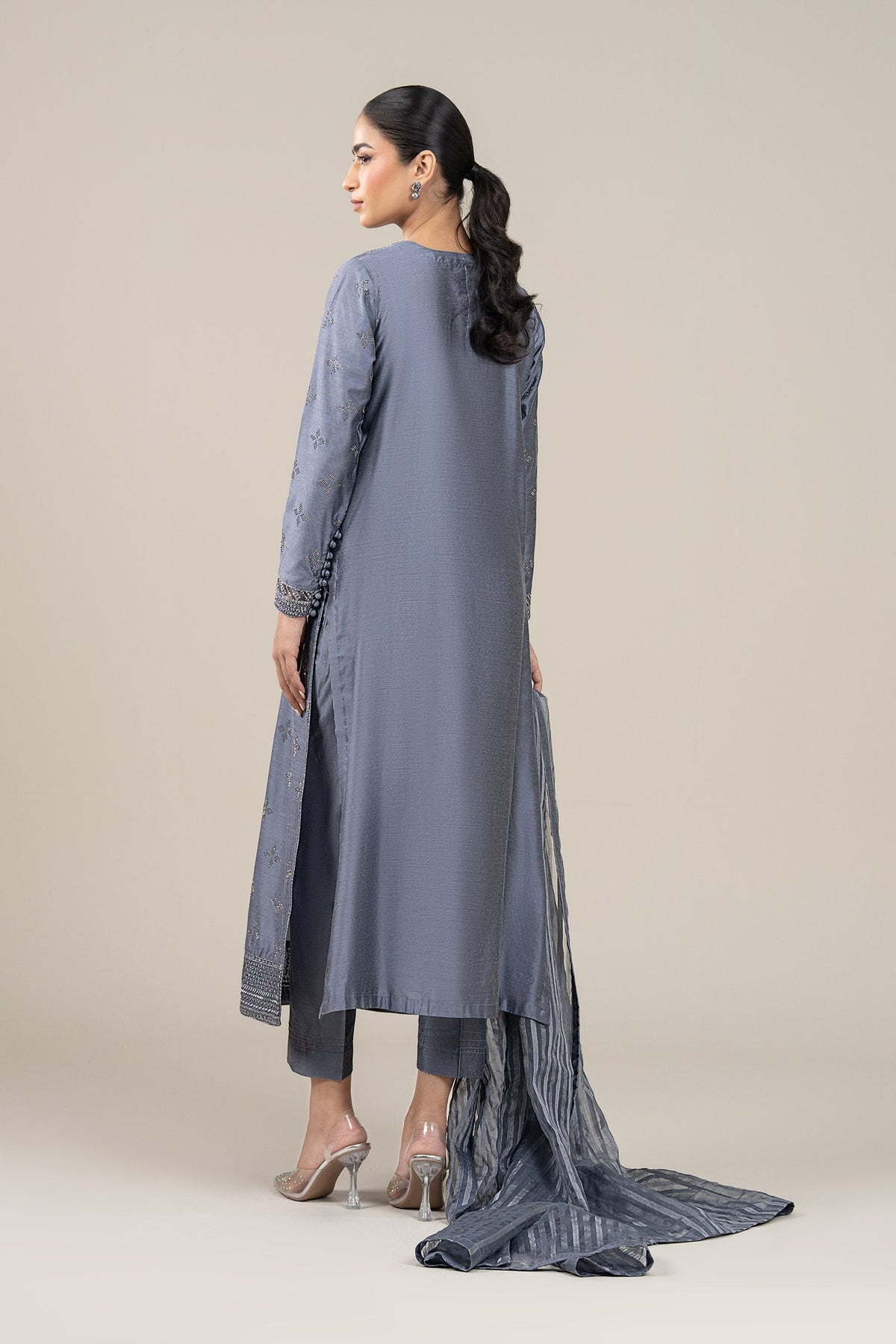 3 Pc Embroidered Two Tone Silk Suit - MBFS052-ESM-GBL
