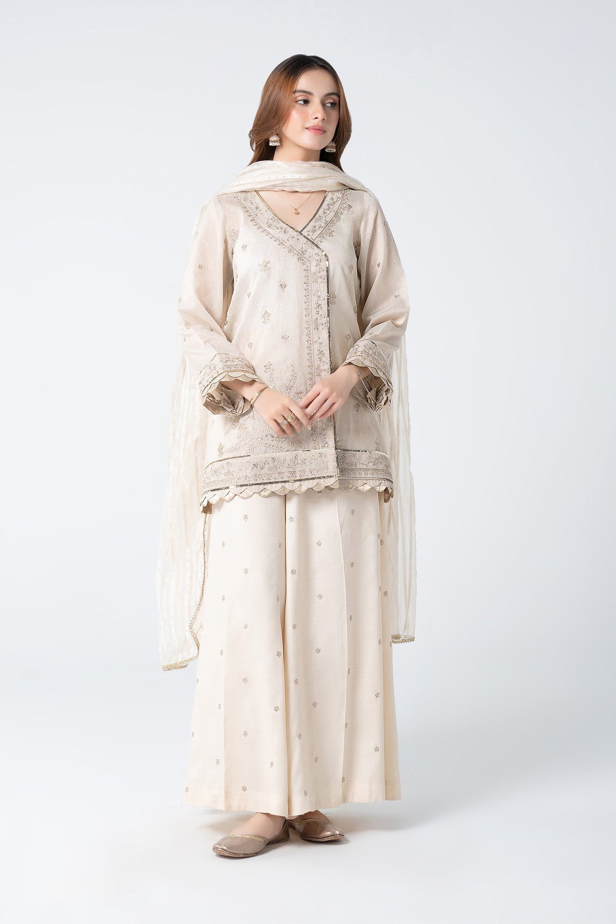 3 Pc Embroidered Lurex Organza Suit