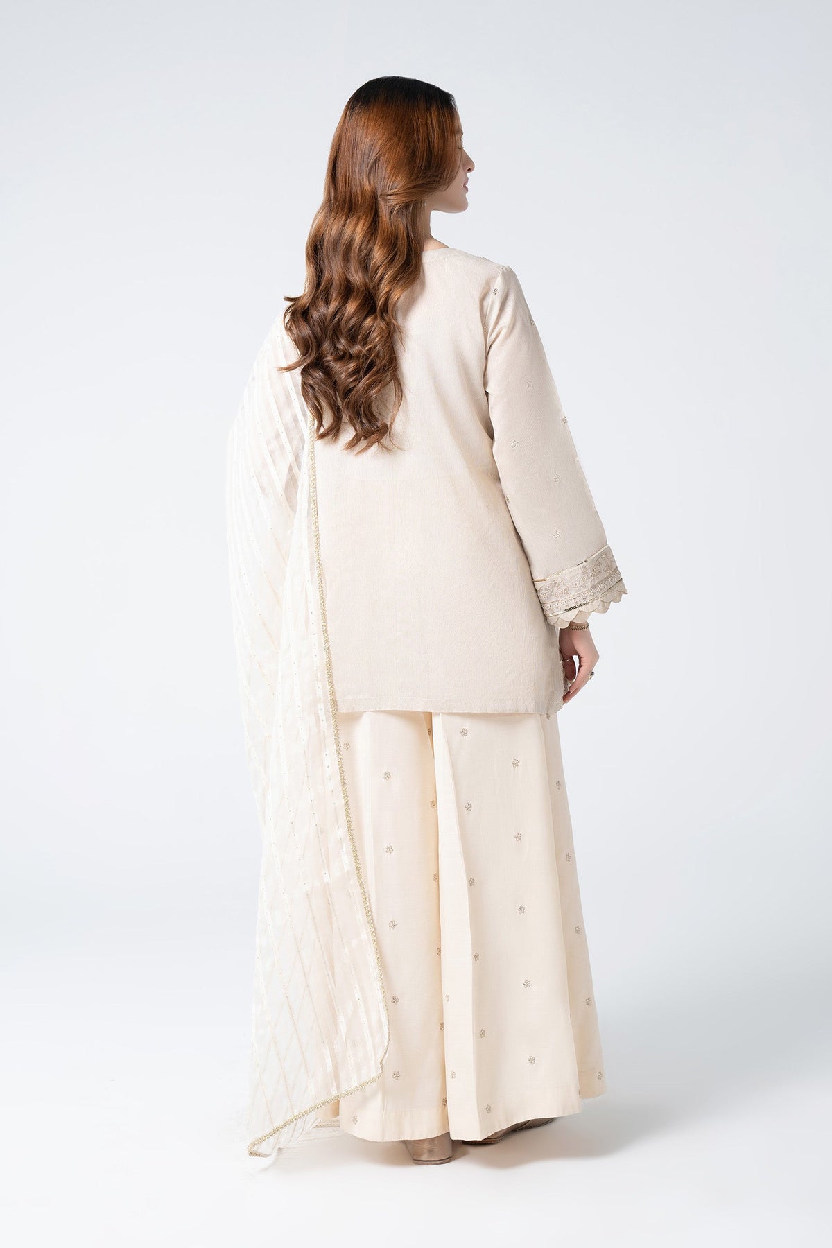 3 Pc Embroidered Lurex Organza Suit