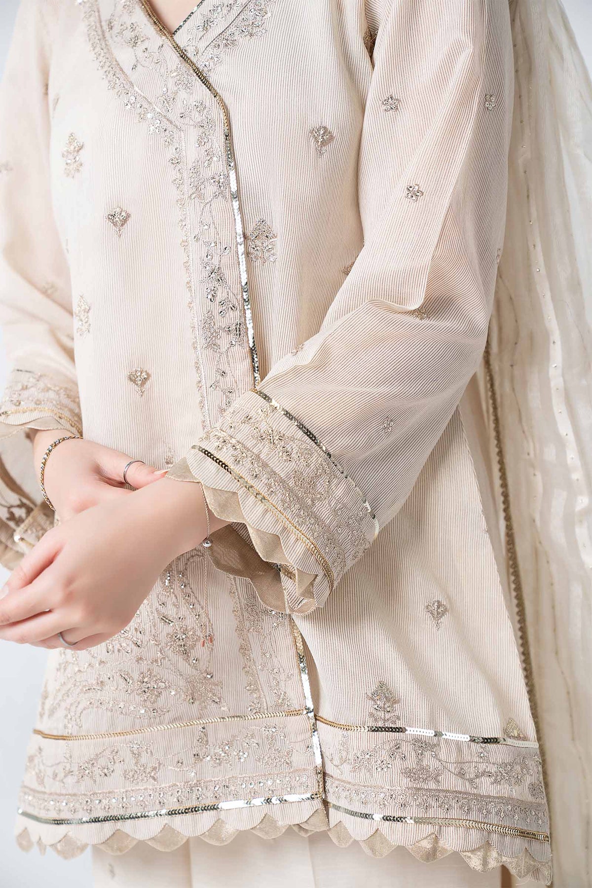 3 Pc Embroidered Lurex Organza Suit