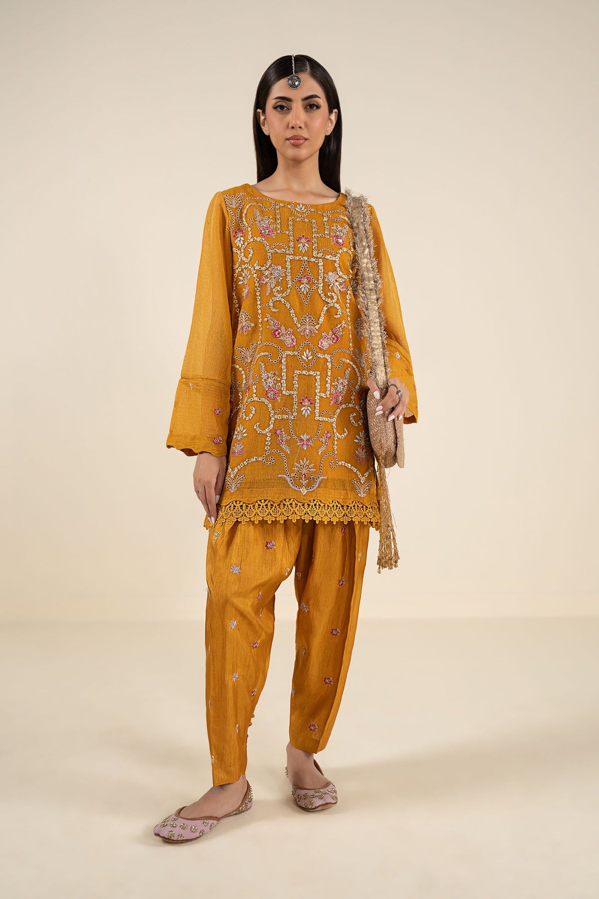 2 Pc Embroidered Cotton Net Suit - MBF2605-ESM-MTD