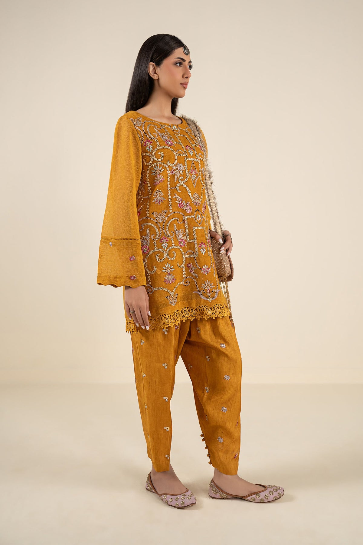 2 Pc Embroidered Cotton Net Suit - MBF2605-ESM-MTD