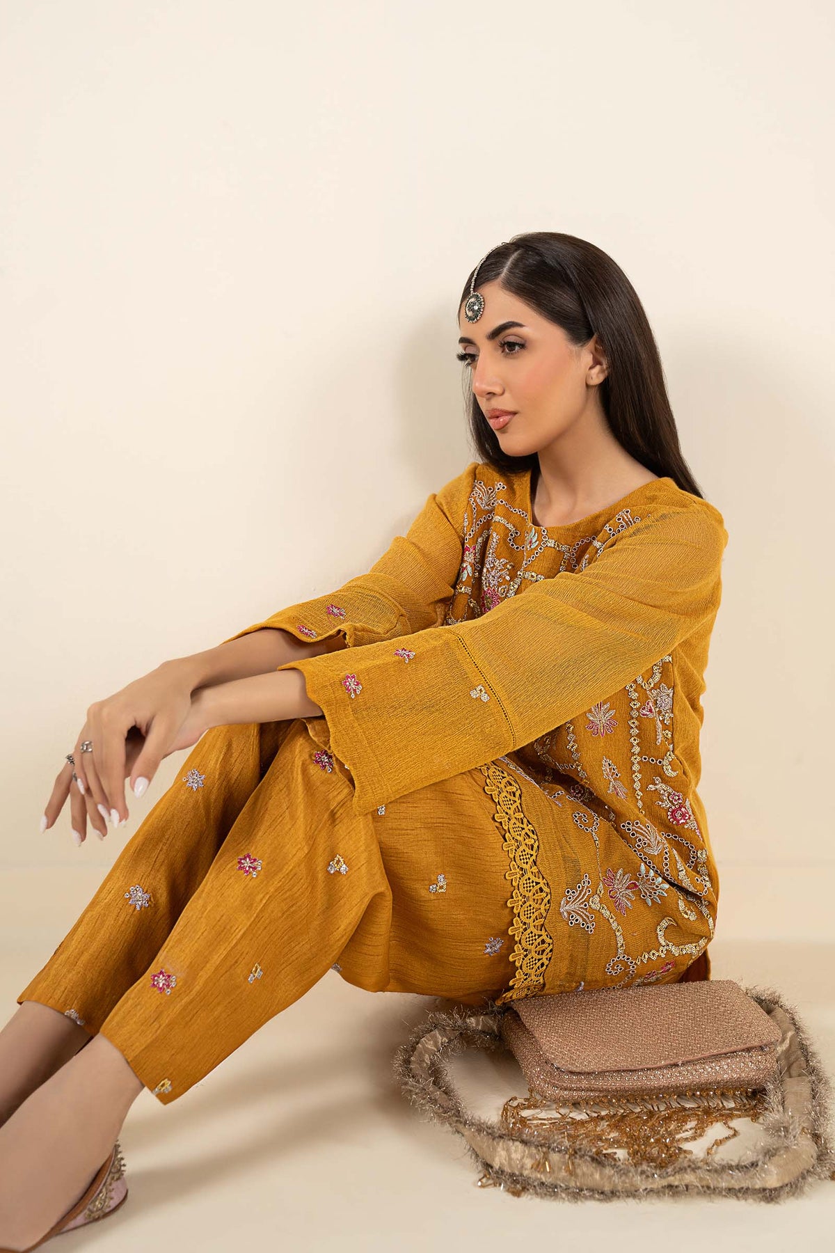 2 Pc Embroidered Cotton Net Suit - MBF2605-ESM-MTD