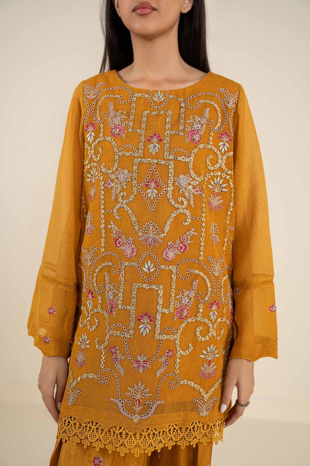 2 Pc Embroidered Cotton Net Suit - MBF2605-ESM-MTD