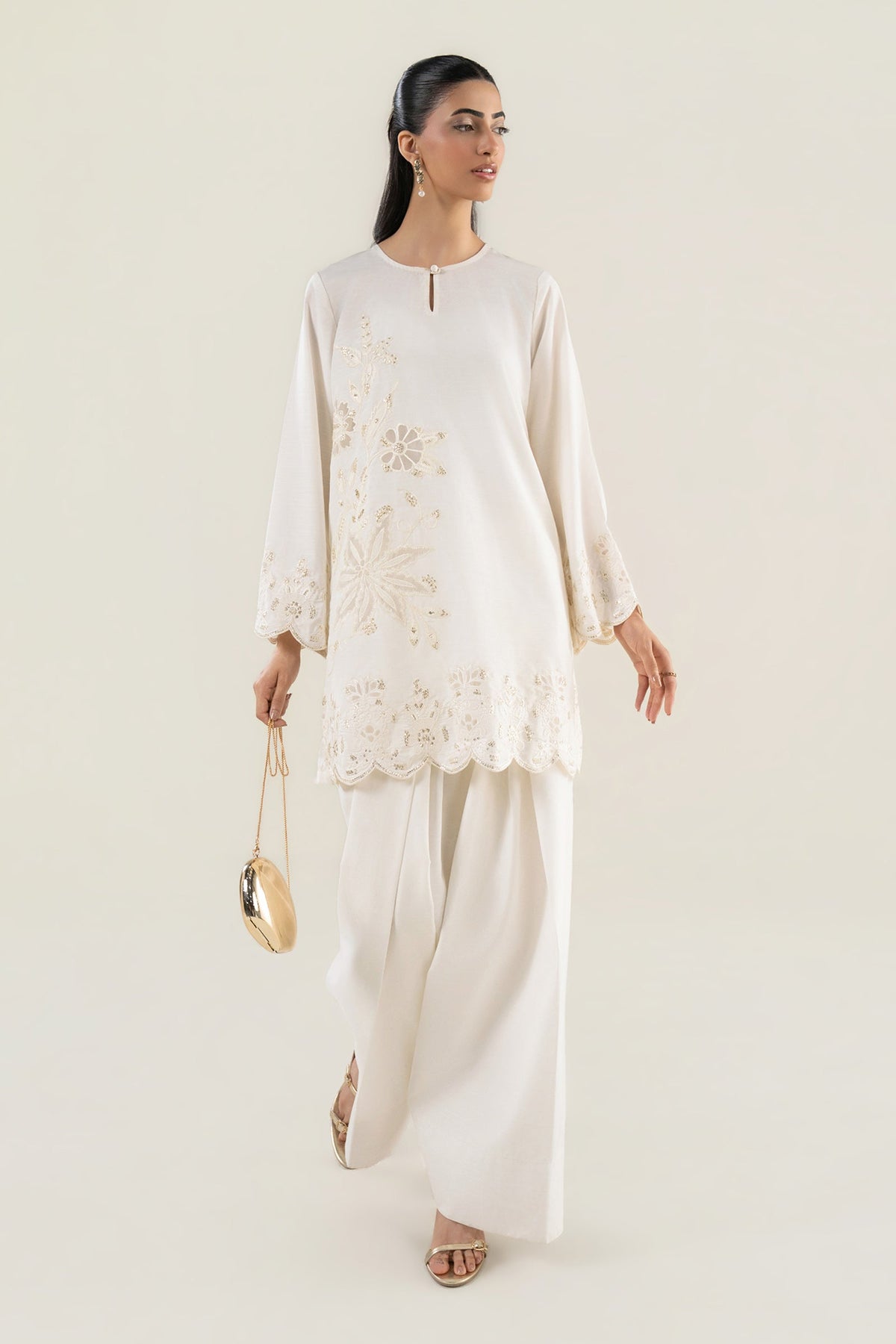 2 Pc Embroidered Raw Silk Suit