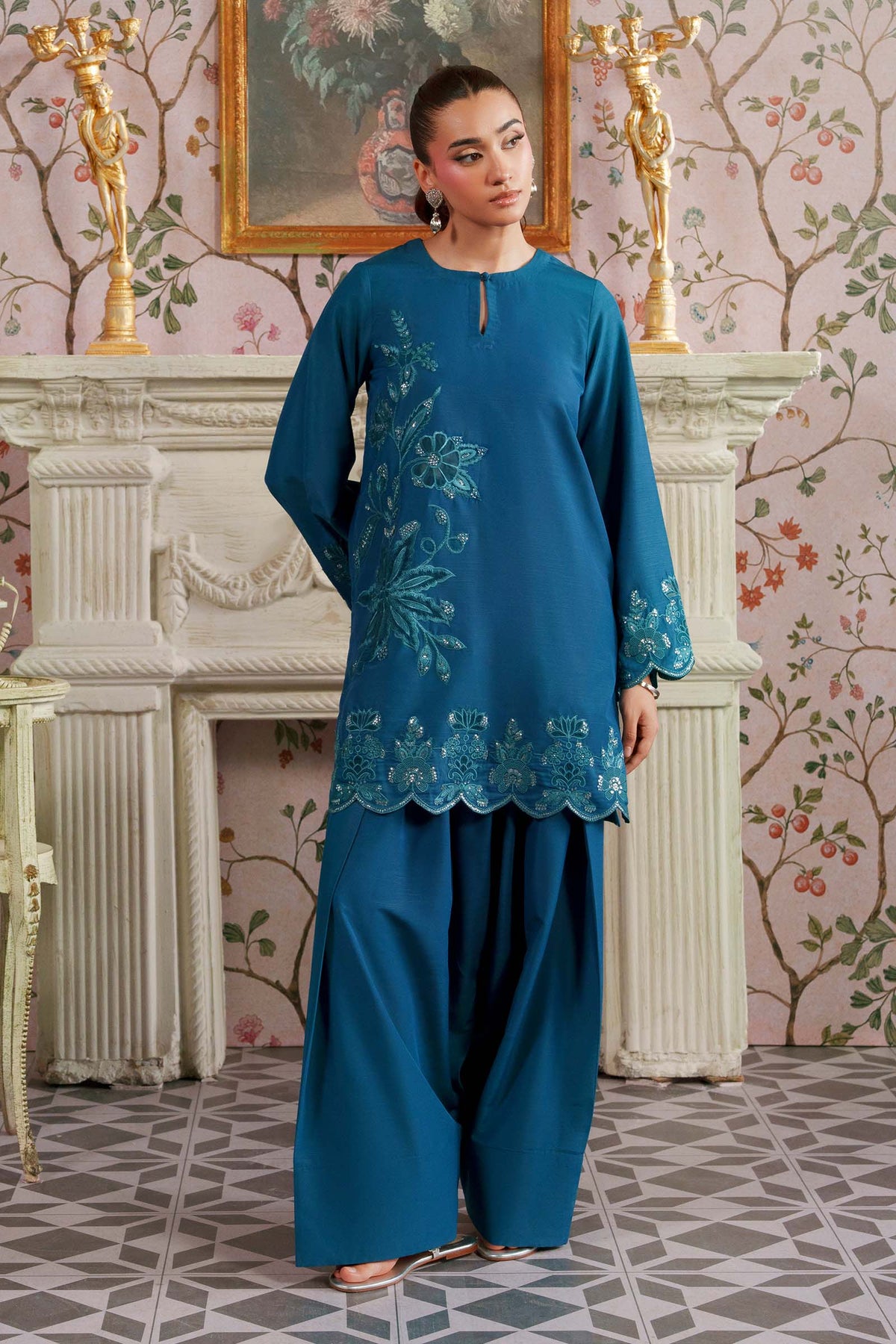 2 Pc Embroidered Raw Silk Suit - MBF266B-ESM-TEL