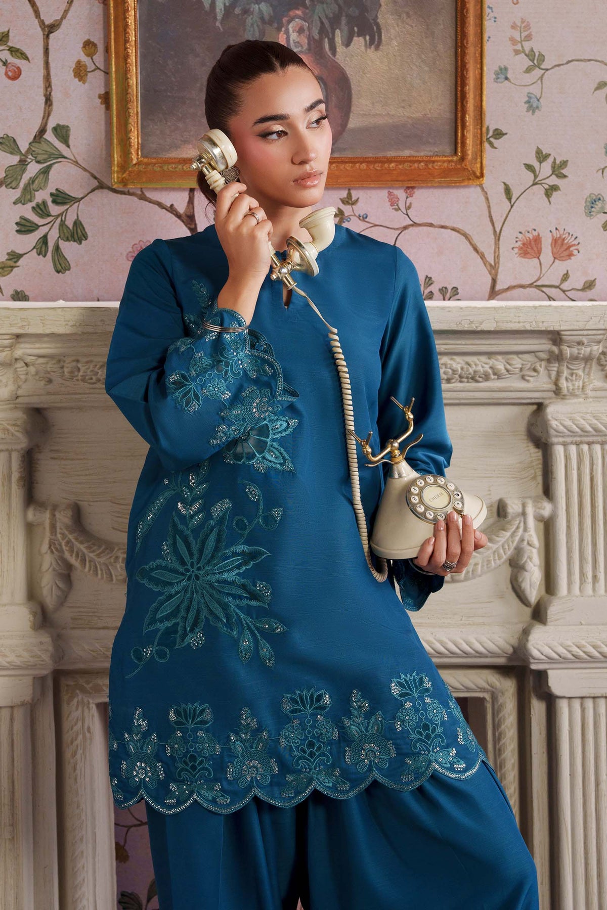 2 Pc Embroidered Raw Silk Suit - MBF266B-ESM-TEL