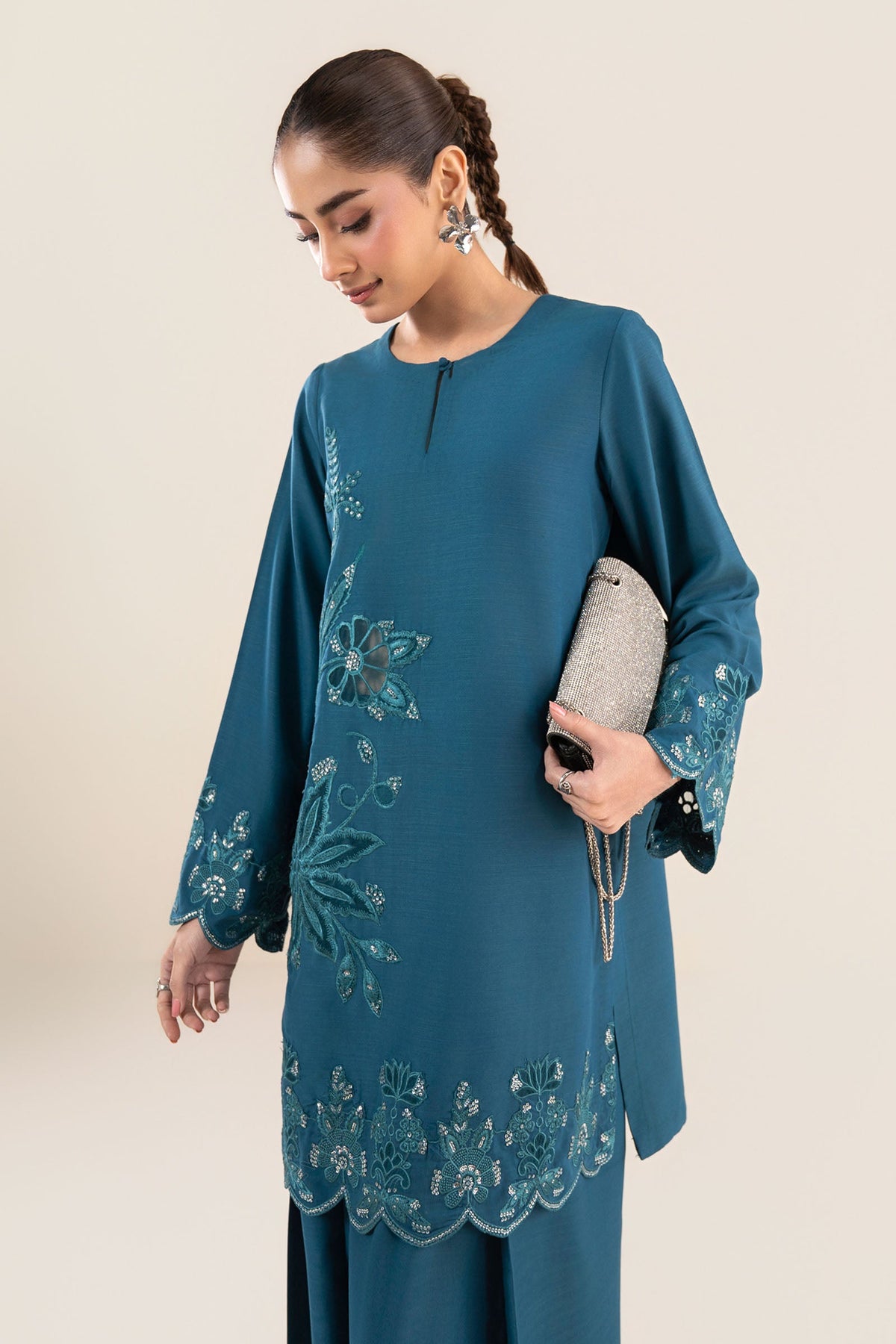 2 Pc Embroidered Raw Silk Suit - MBF266B-ESM-TEL