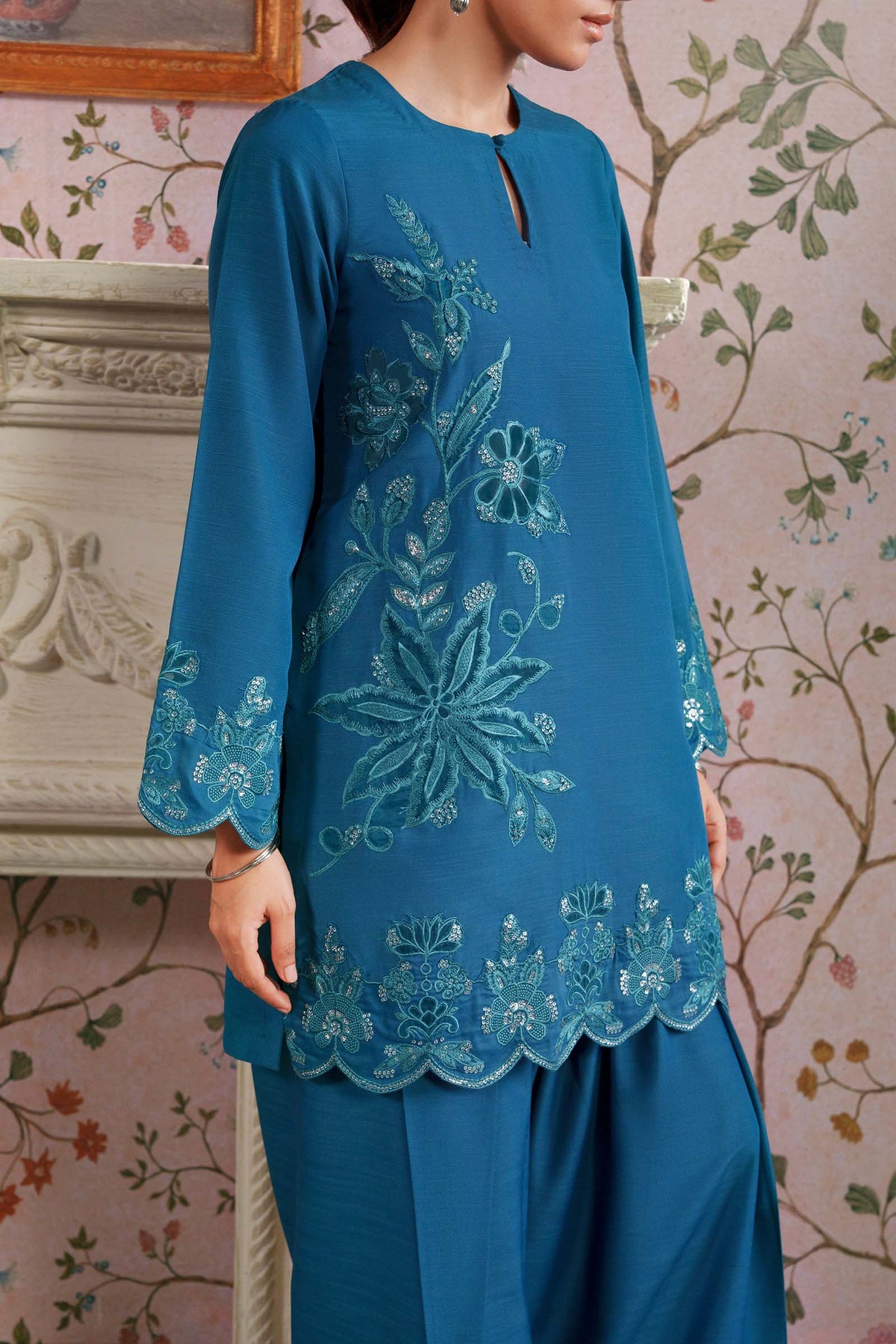 2 Pc Embroidered Raw Silk Suit - MBF266B-ESM-TEL