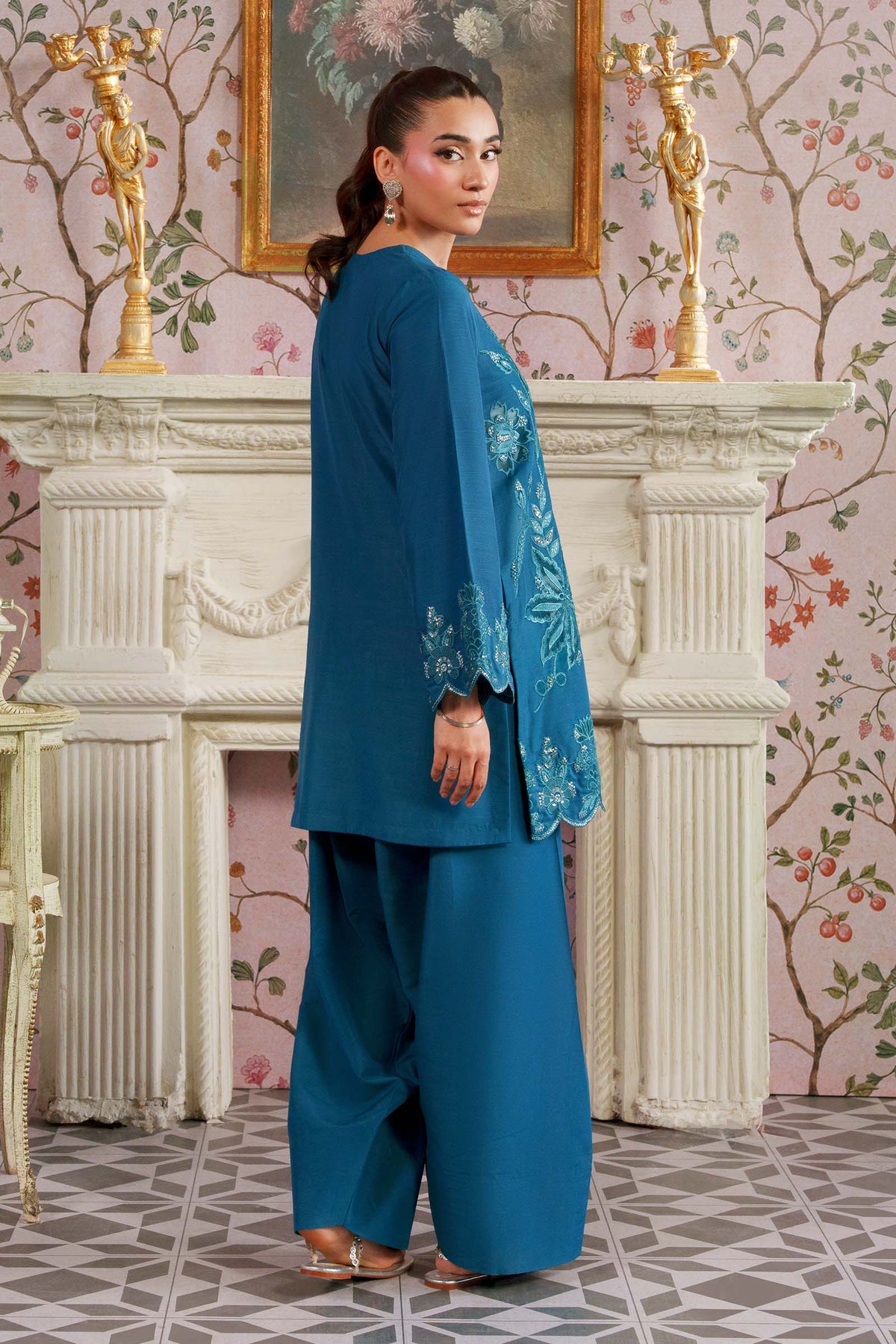2 Pc Embroidered Raw Silk Suit - MBF266B-ESM-TEL
